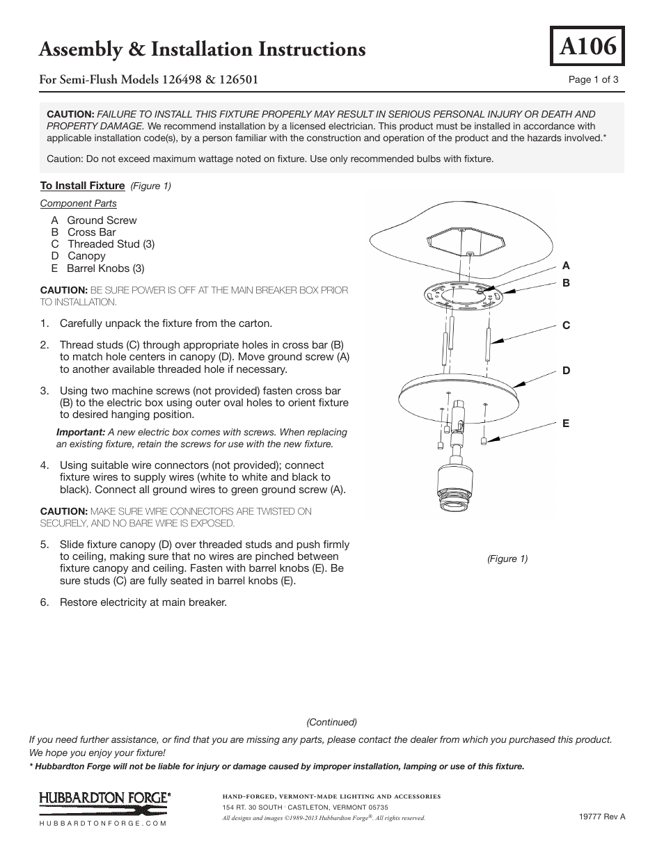 Hubbardton Forge 126501 User Manual | 3 pages