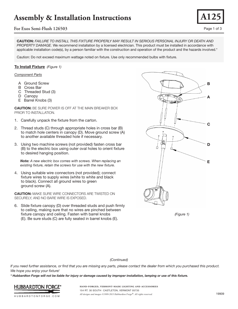 Hubbardton Forge 126503 User Manual | 3 pages