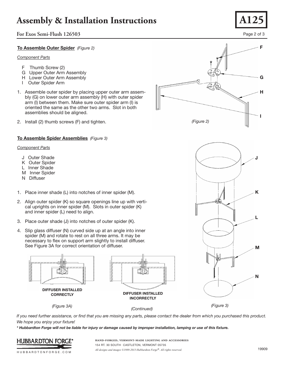 A125, Assembly & installation instructions | Hubbardton Forge 126503 User Manual | Page 2 / 3