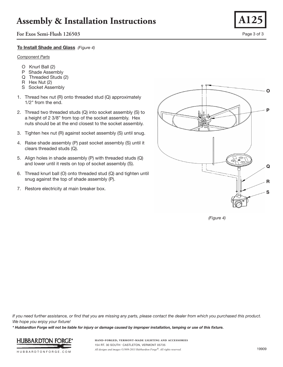 A125, Assembly & installation instructions | Hubbardton Forge 126503 User Manual | Page 3 / 3