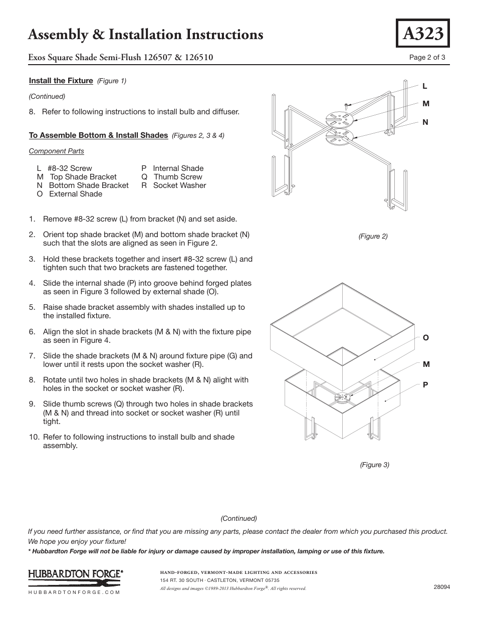 A323, Assembly & installation instructions | Hubbardton Forge 126510 User Manual | Page 2 / 3