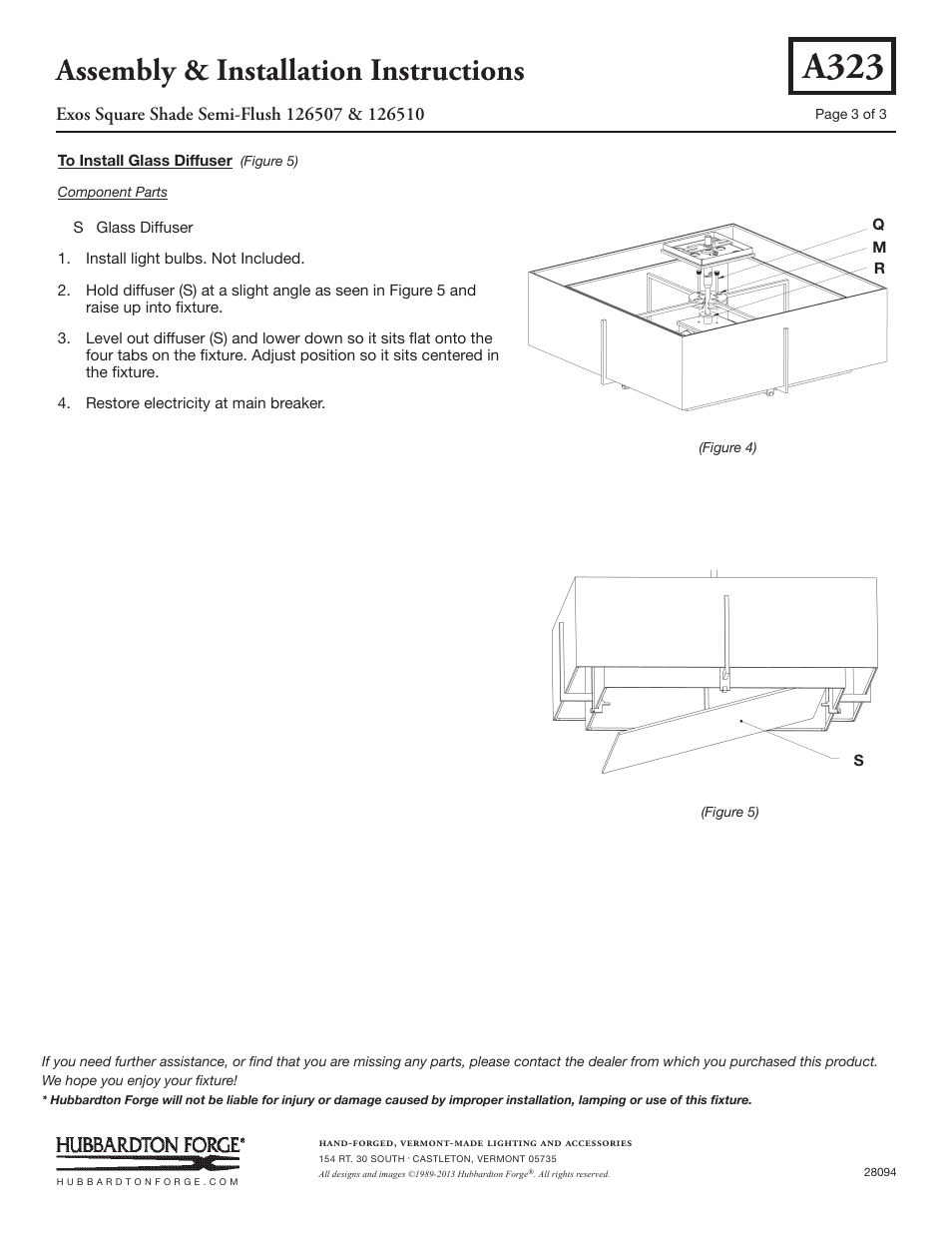 A323, Assembly & installation instructions | Hubbardton Forge 126510 User Manual | Page 3 / 3