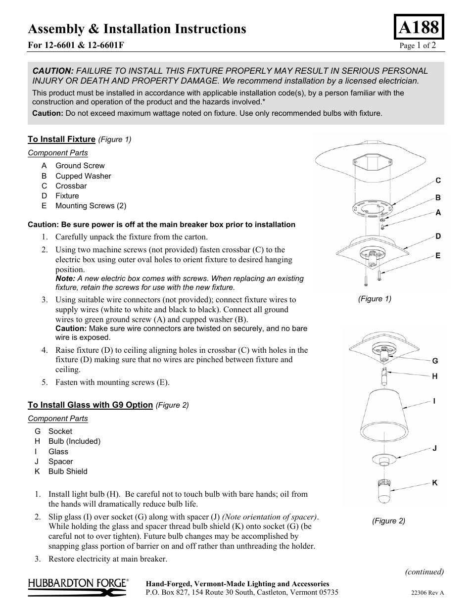Hubbardton Forge 126601 User Manual | 2 pages