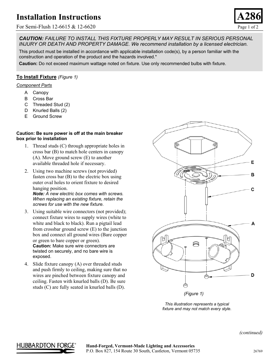 Hubbardton Forge 126620 User Manual | 2 pages