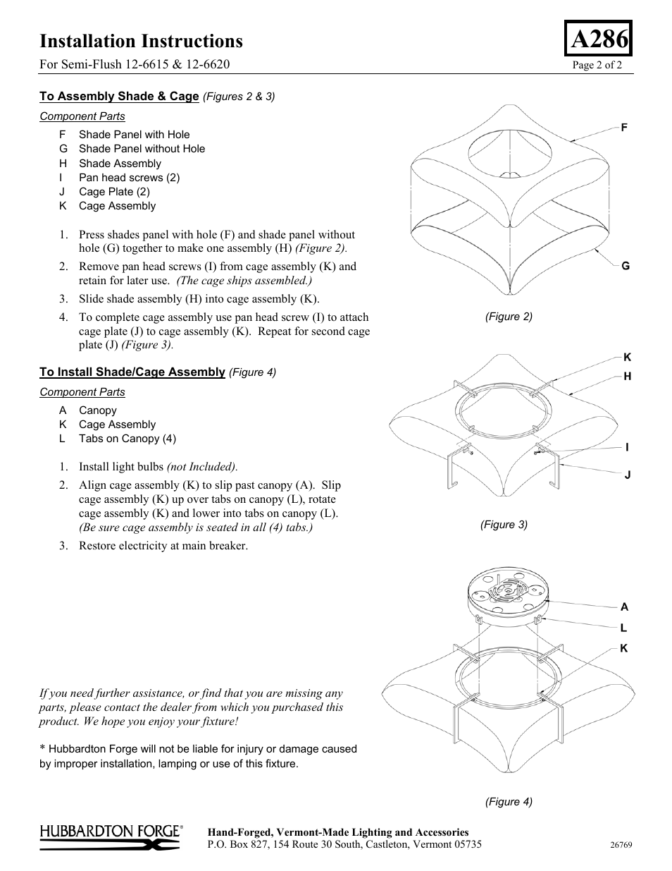 A286, Installation instructions | Hubbardton Forge 126620 User Manual | Page 2 / 2