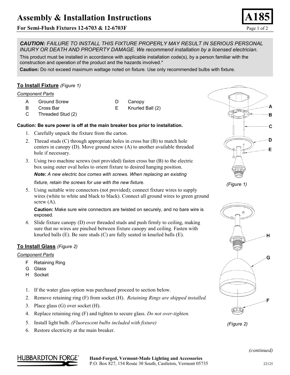 Hubbardton Forge 126703 User Manual | 2 pages