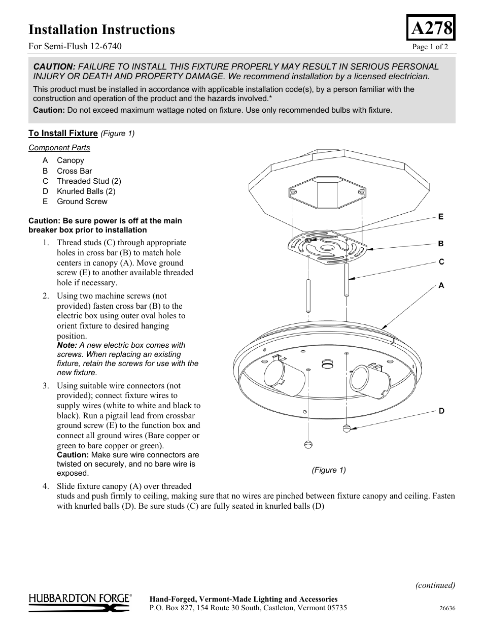 Hubbardton Forge 126740 User Manual | 2 pages