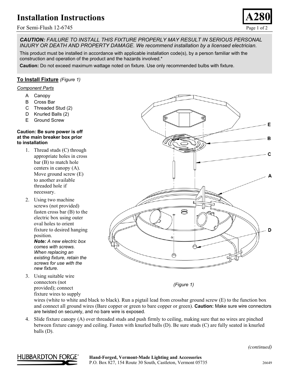 Hubbardton Forge 126745 User Manual | 2 pages