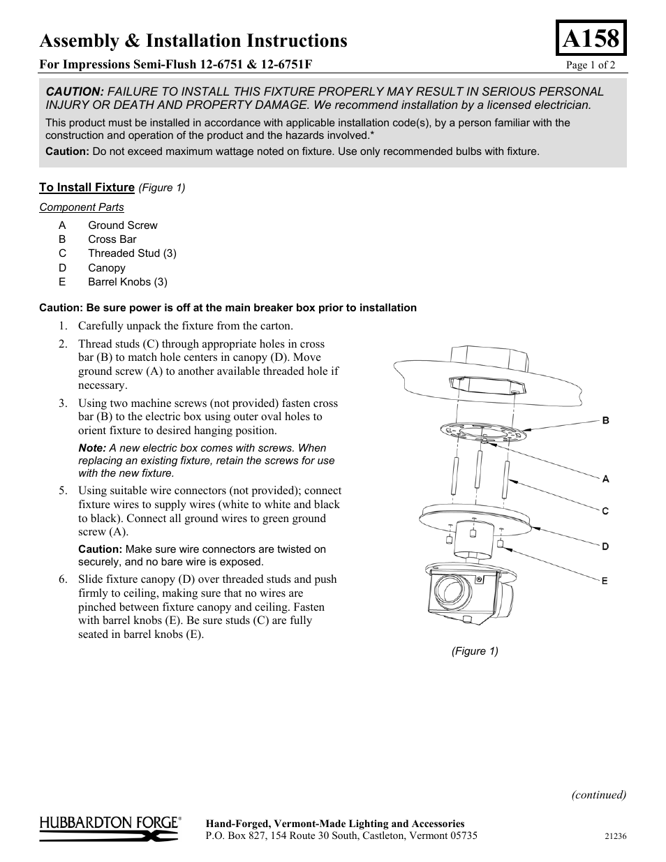 Hubbardton Forge 126751 User Manual | 2 pages