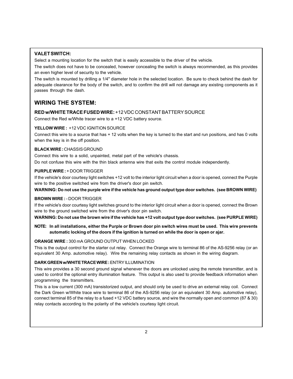 Wiring the system | Audiovox PRO 9445FT User Manual | Page 2 / 4