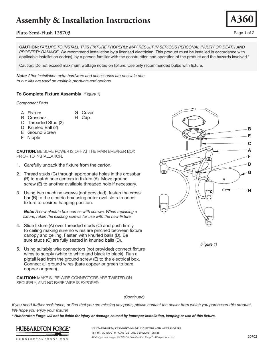 Hubbardton Forge 128703 User Manual | 2 pages