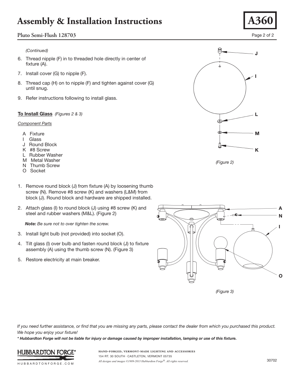 A360, Assembly & installation instructions | Hubbardton Forge 128703 User Manual | Page 2 / 2