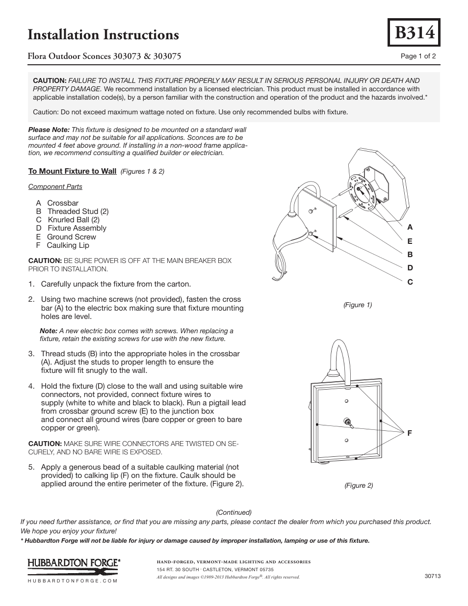 Hubbardton Forge 303075 User Manual | 2 pages