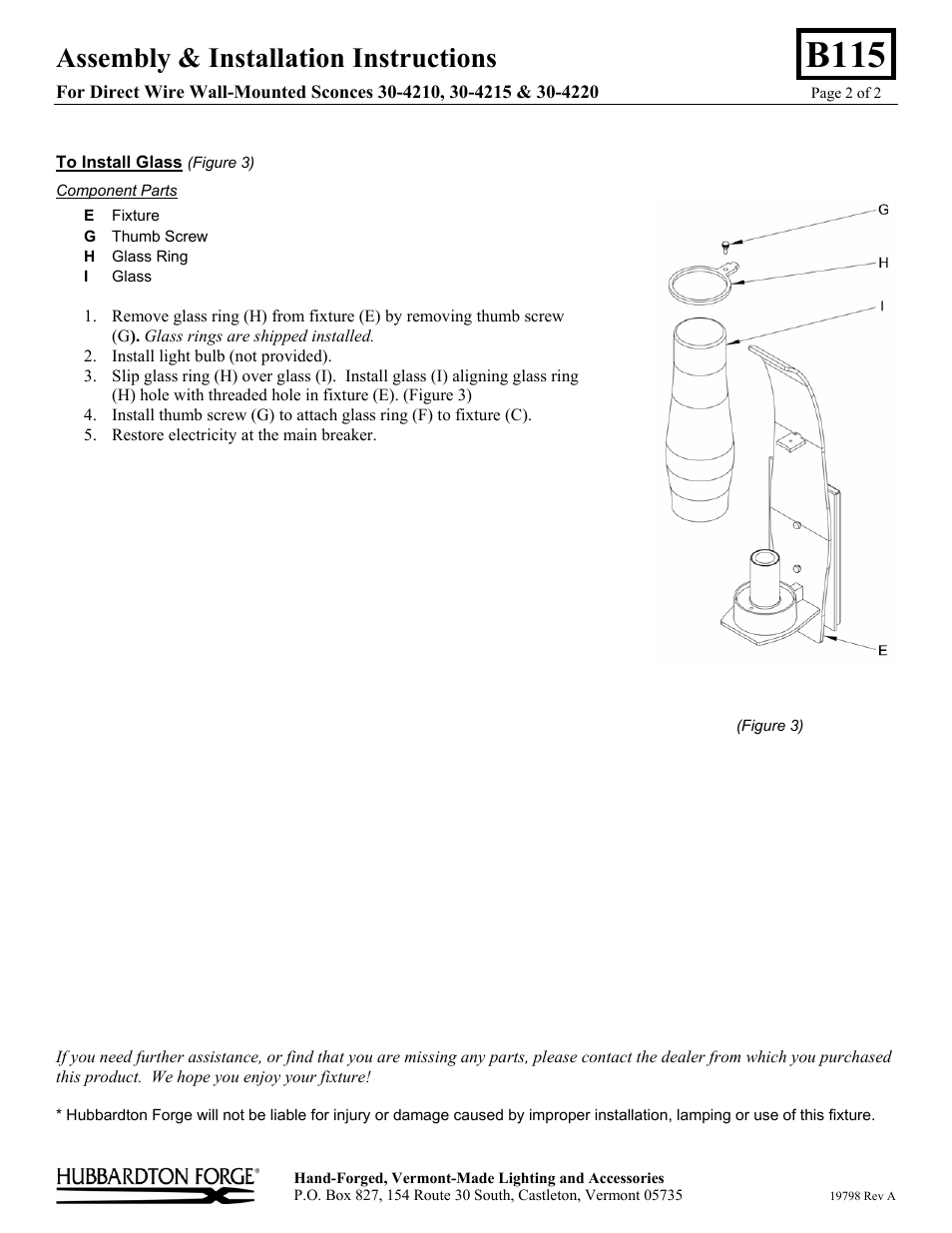 B115, Assembly & installation instructions | Hubbardton Forge 304220 User Manual | Page 2 / 2