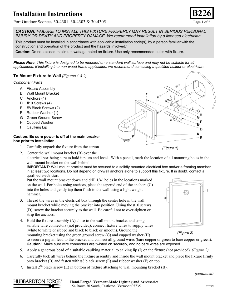 Hubbardton Forge 304305 User Manual | 2 pages