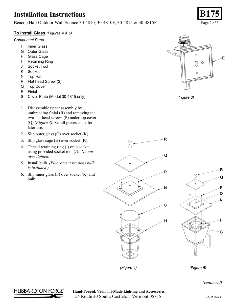 B175, Installation instructions | Hubbardton Forge 304815 User Manual | Page 2 / 3