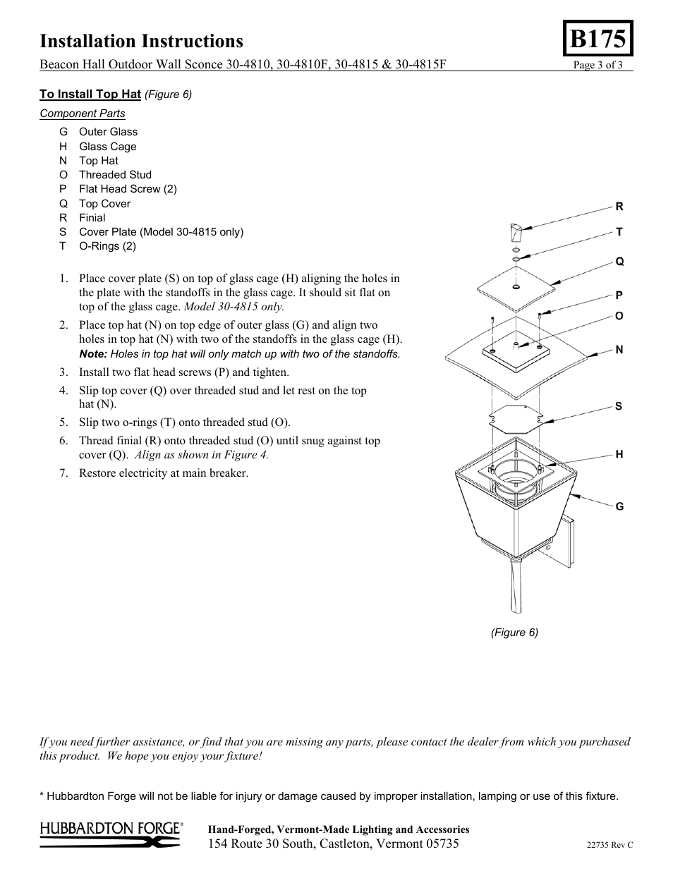 B175, Installation instructions | Hubbardton Forge 304815 User Manual | Page 3 / 3