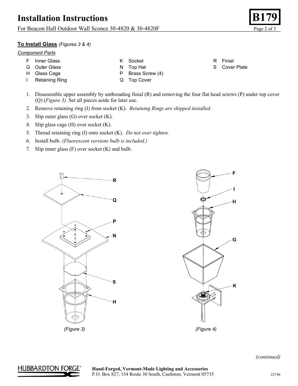 B179, Installation instructions | Hubbardton Forge 304820 User Manual | Page 2 / 3