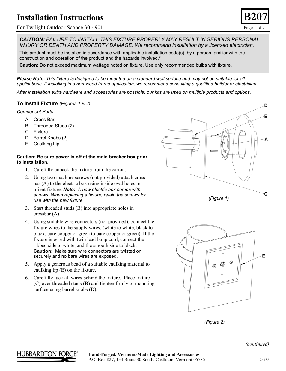 Hubbardton Forge 304901 User Manual | 2 pages