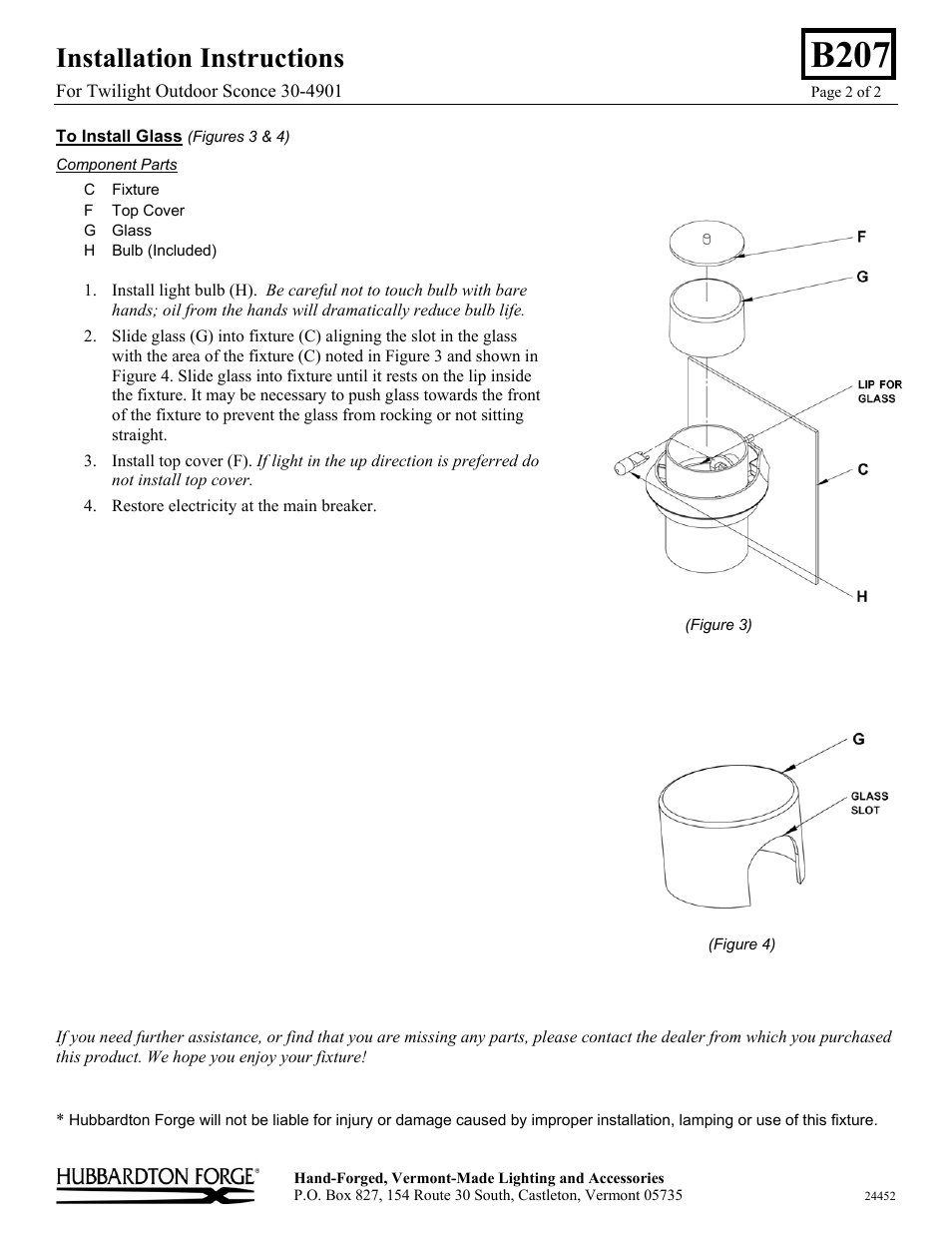 B207, Installation instructions | Hubbardton Forge 304901 User Manual | Page 2 / 2