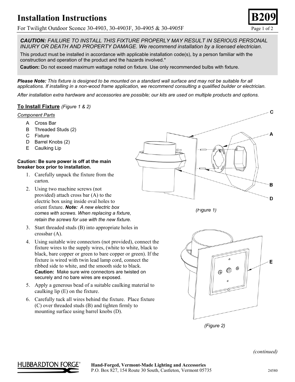 Hubbardton Forge 304905 User Manual | 2 pages