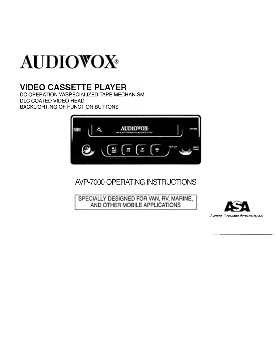 Audiovox AVP7000 User Manual | 29 pages