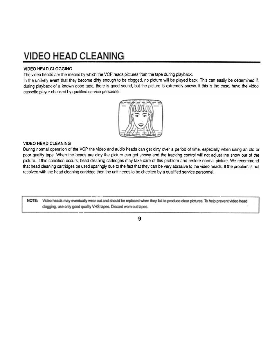 Video head cleaning, Video head clogging | Audiovox AVP7000 User Manual | Page 12 / 29