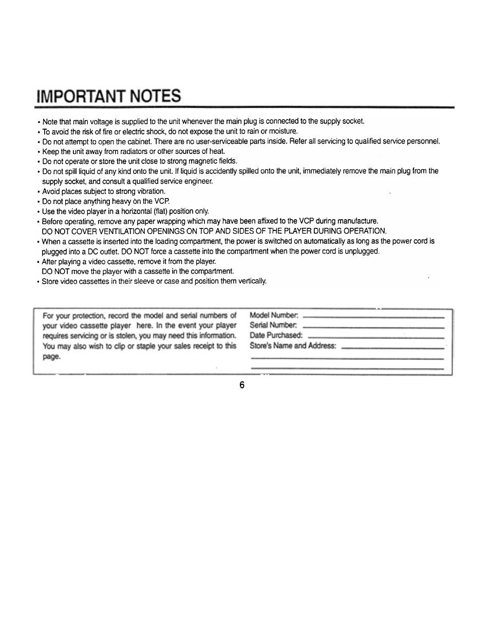 Important notes | Audiovox AVP7000 User Manual | Page 9 / 29
