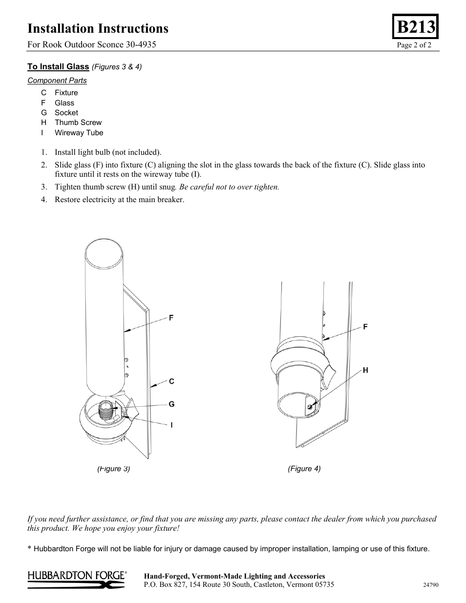 B213, Installation instructions | Hubbardton Forge 304935 User Manual | Page 2 / 2
