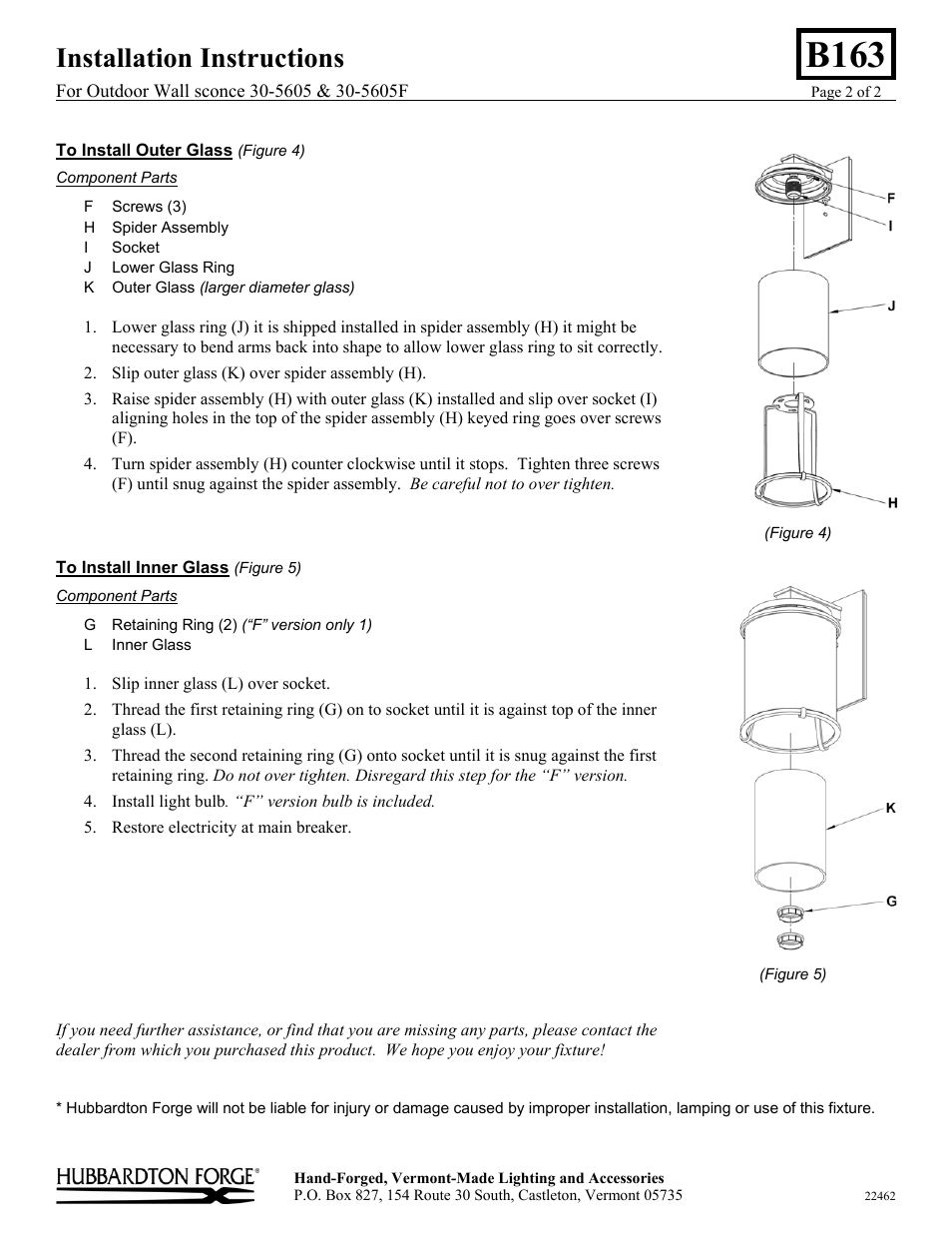 B163, Installation instructions | Hubbardton Forge 305605 User Manual | Page 2 / 2