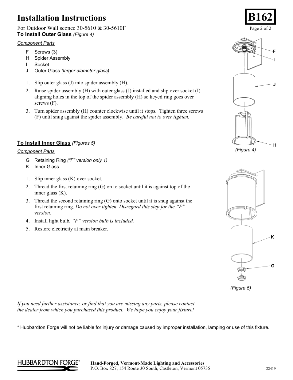 B162, Installation instructions | Hubbardton Forge 305610 User Manual | Page 2 / 2
