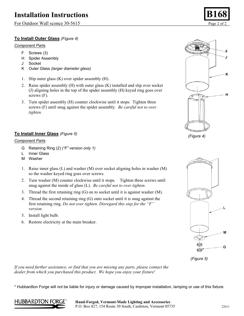 B168, Installation instructions | Hubbardton Forge 305615 User Manual | Page 2 / 2