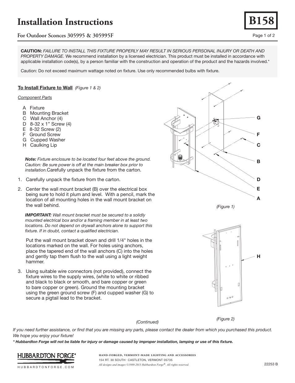 Hubbardton Forge 305995 User Manual | 2 pages