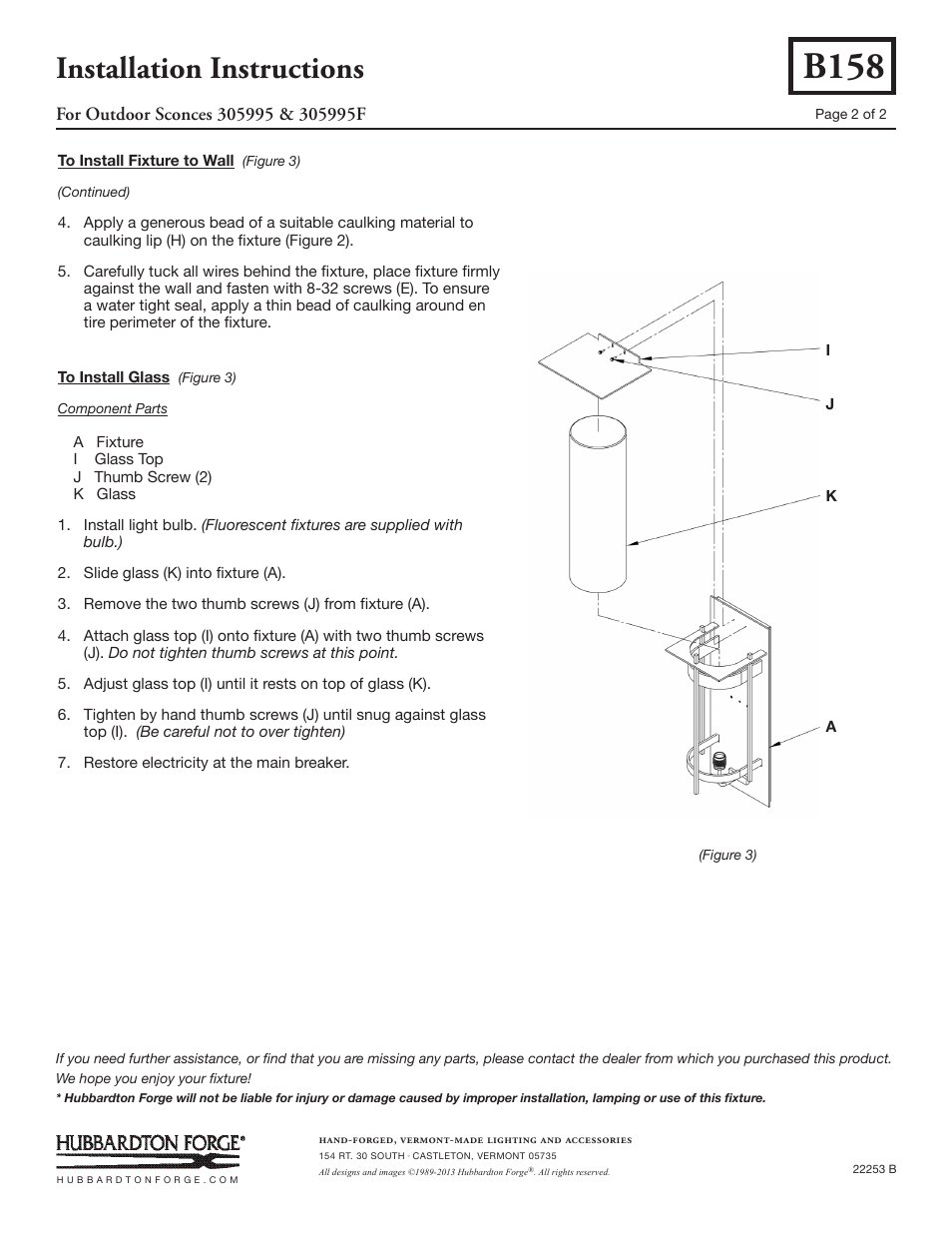 B158, Installation instructions | Hubbardton Forge 305995 User Manual | Page 2 / 2