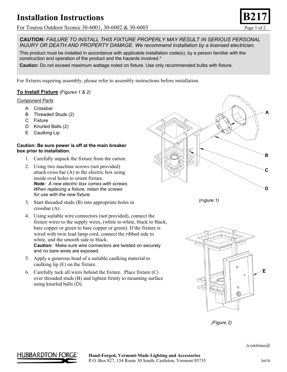 Hubbardton Forge 306003 User Manual | 2 pages