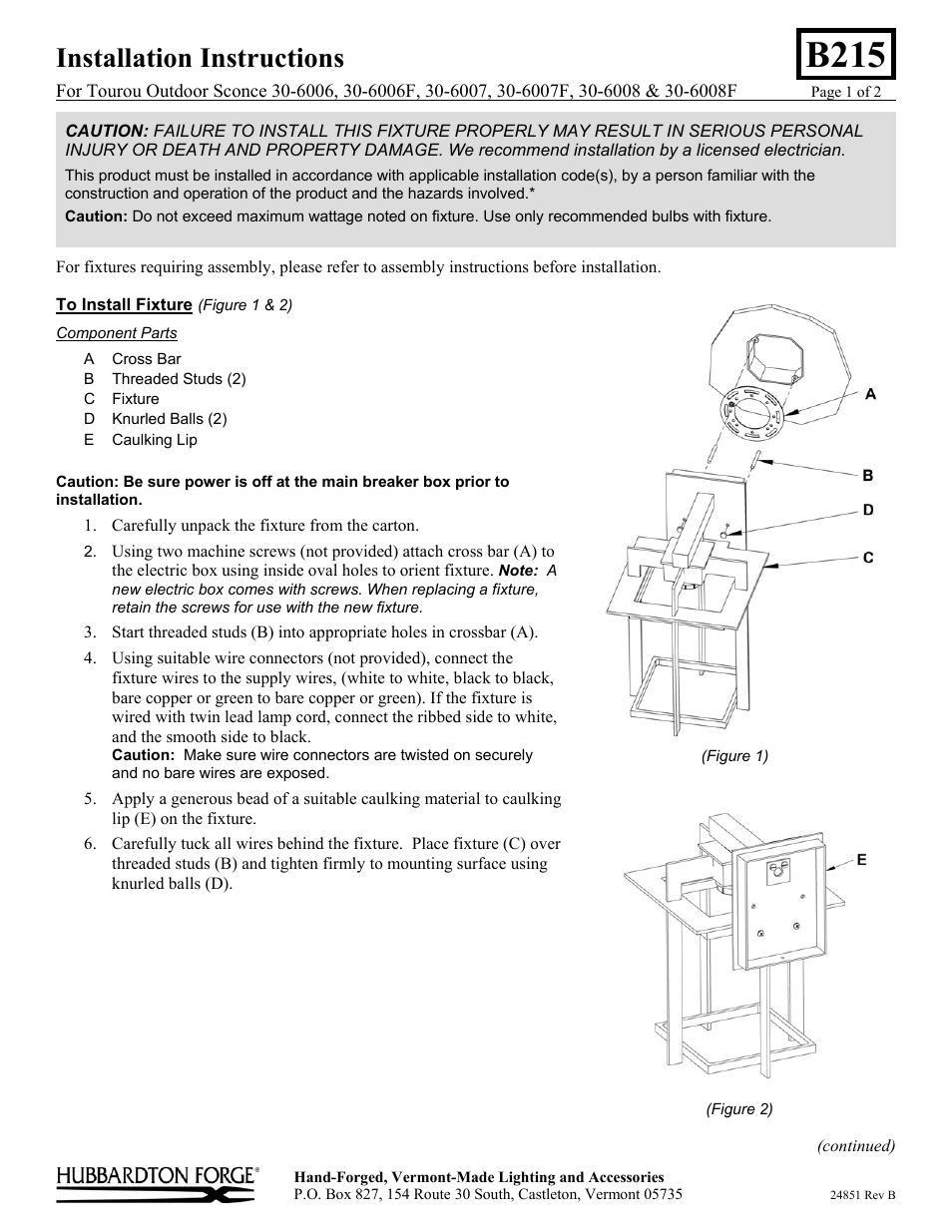 Hubbardton Forge 306008 User Manual | 2 pages