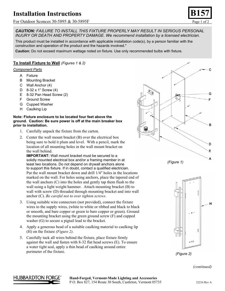 Hubbardton Forge 305895 User Manual | 2 pages