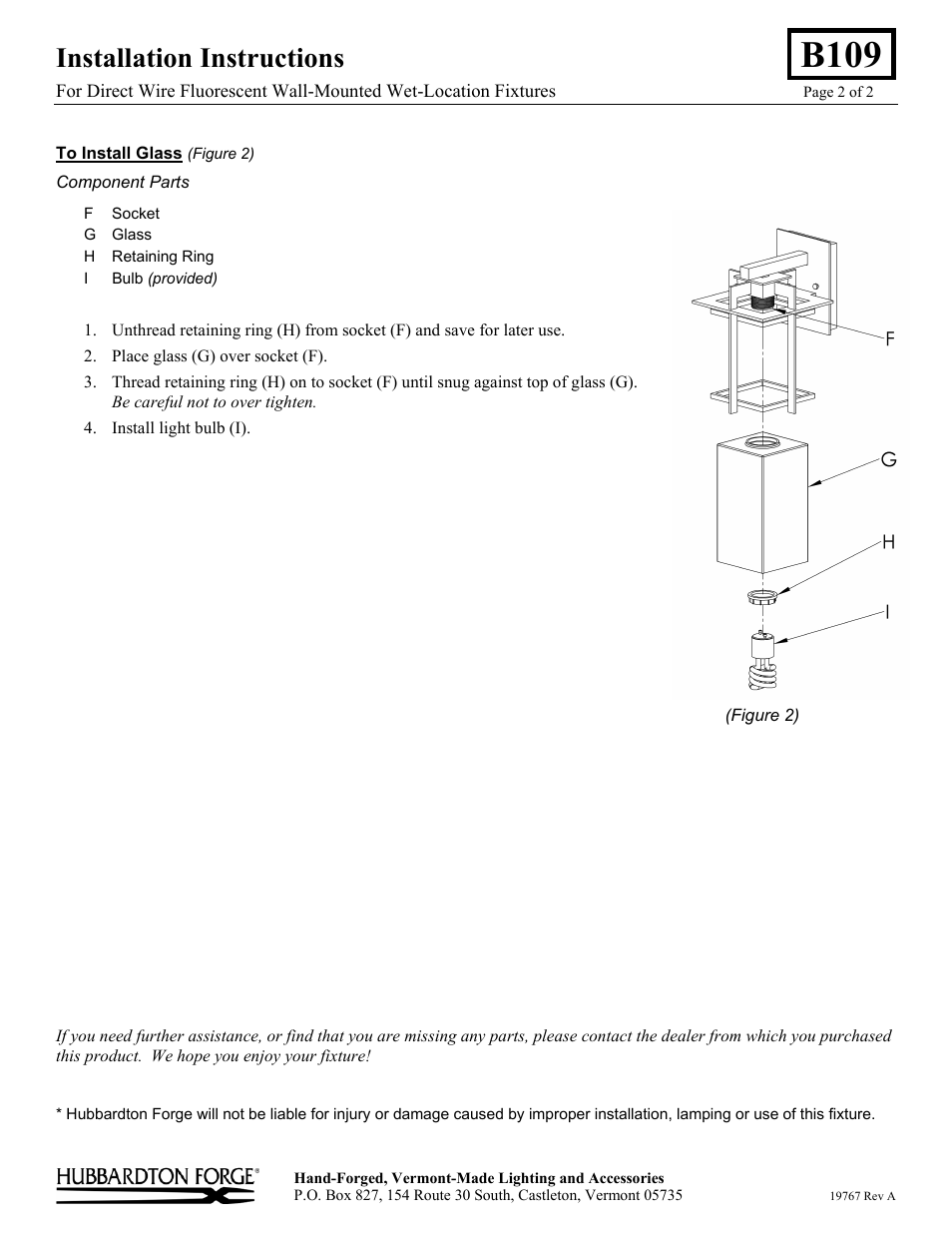 B109, Installation instructions | Hubbardton Forge 306007 User Manual | Page 2 / 2