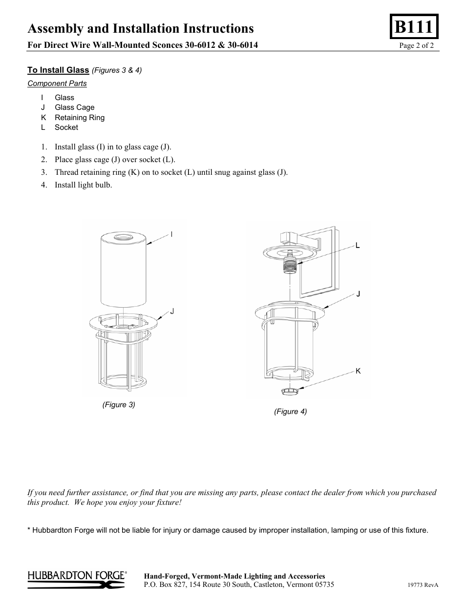 B111, Assembly and installation instructions | Hubbardton Forge 306014 User Manual | Page 2 / 2