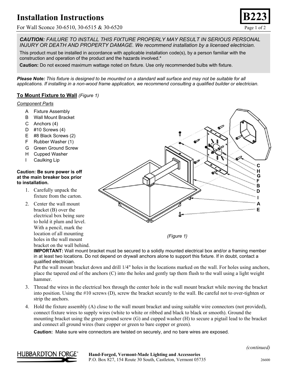 Hubbardton Forge 306520 User Manual | 2 pages