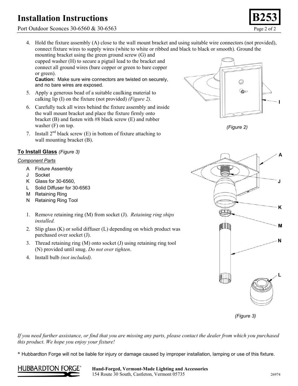 B253, Installation instructions | Hubbardton Forge 306563 User Manual | Page 2 / 2