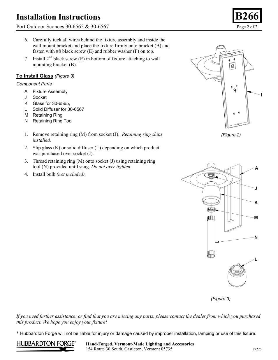 B266, Installation instructions | Hubbardton Forge 306567 User Manual | Page 2 / 2