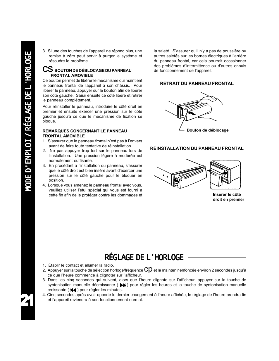 Réglage de l’horloge | Audiovox ACD-25 User Manual | Page 22 / 40