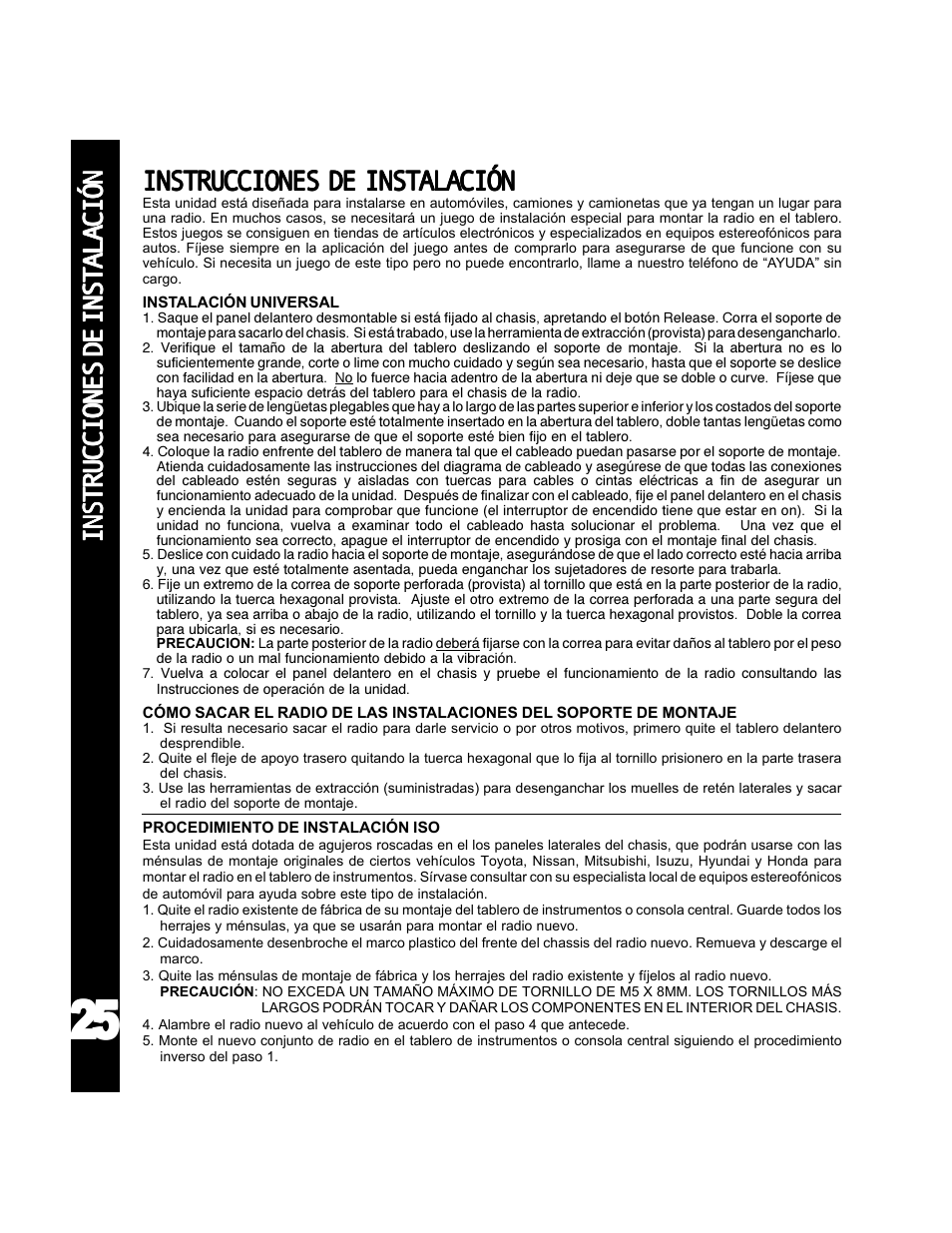 Instrucciones de instalación | Audiovox ACD-25 User Manual | Page 26 / 40