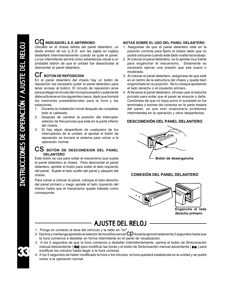 Ajuste del reloj | Audiovox ACD-25 User Manual | Page 34 / 40
