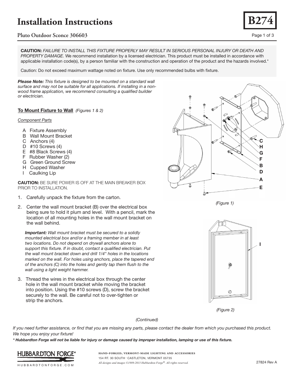 Hubbardton Forge 306603 User Manual | 3 pages