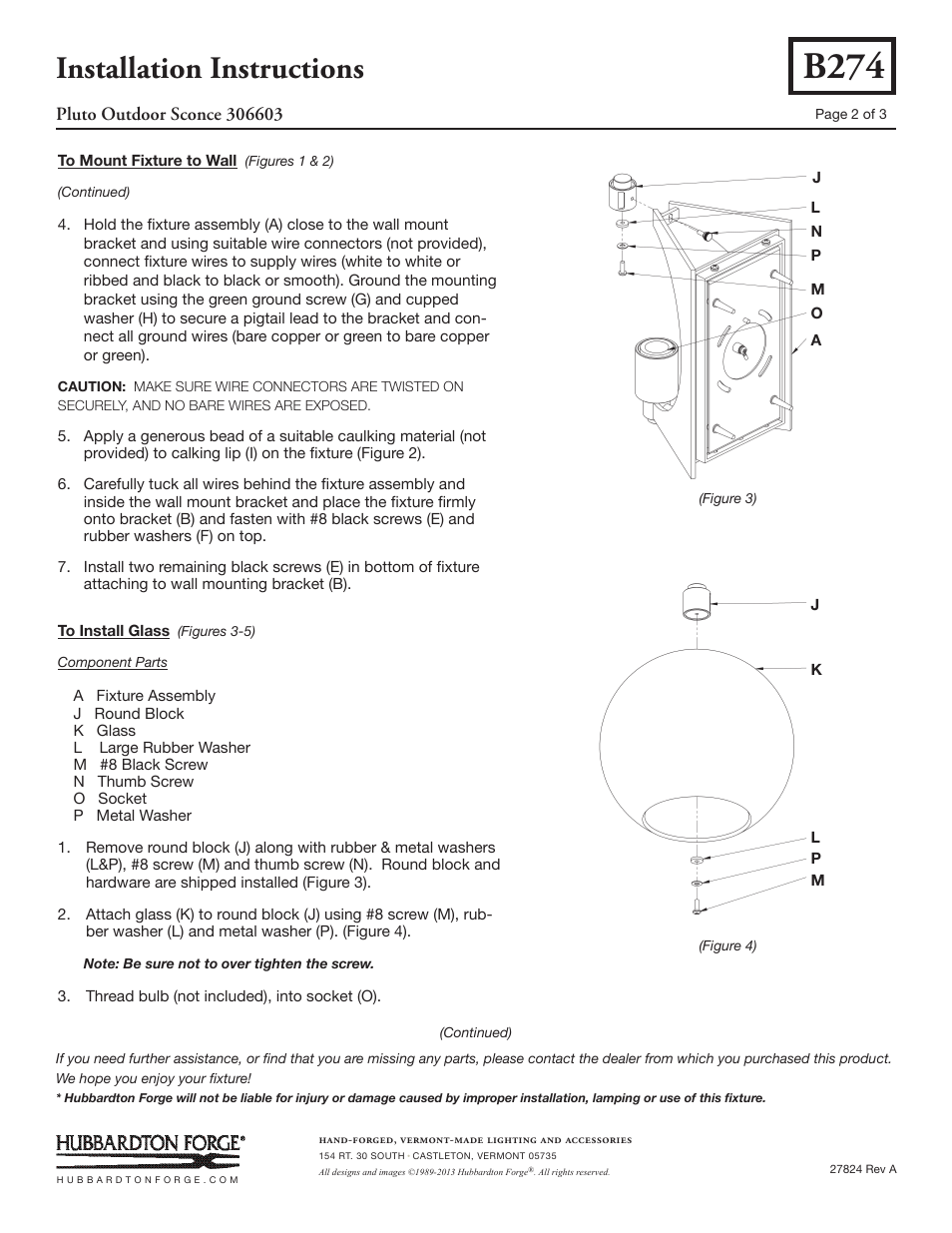 B274, Installation instructions | Hubbardton Forge 306603 User Manual | Page 2 / 3