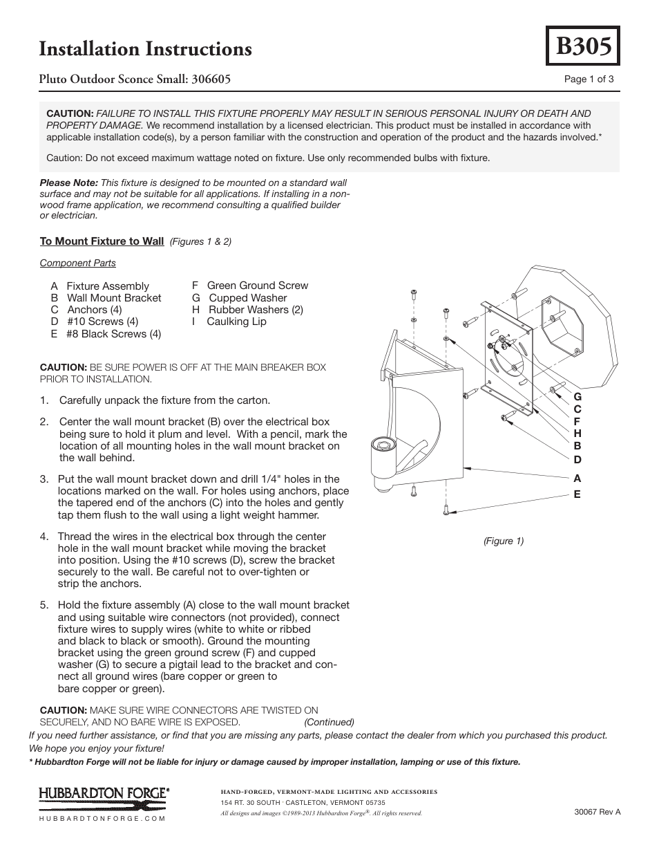 Hubbardton Forge 306605 User Manual | 3 pages