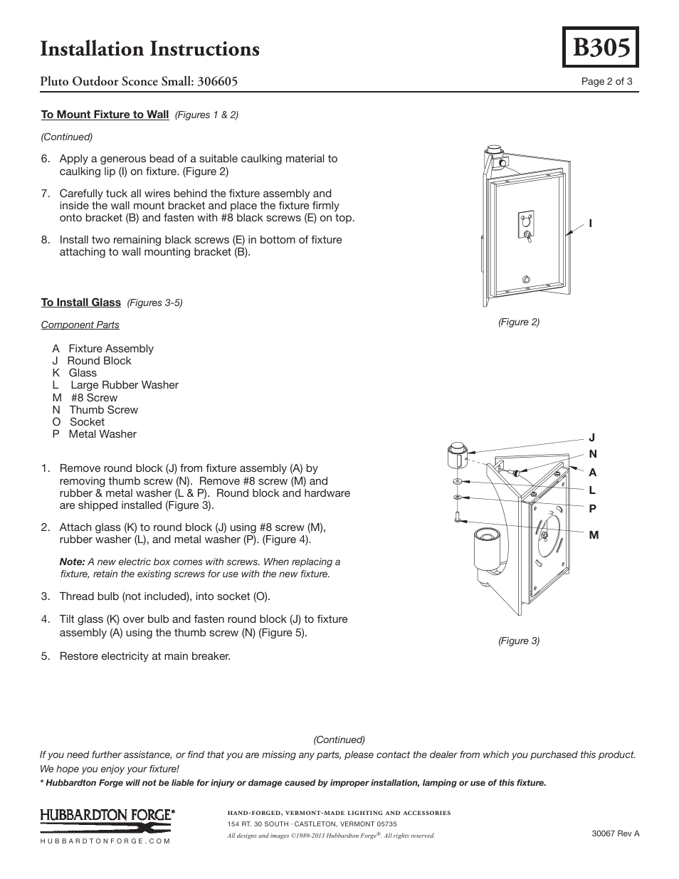 B305, Installation instructions | Hubbardton Forge 306605 User Manual | Page 2 / 3