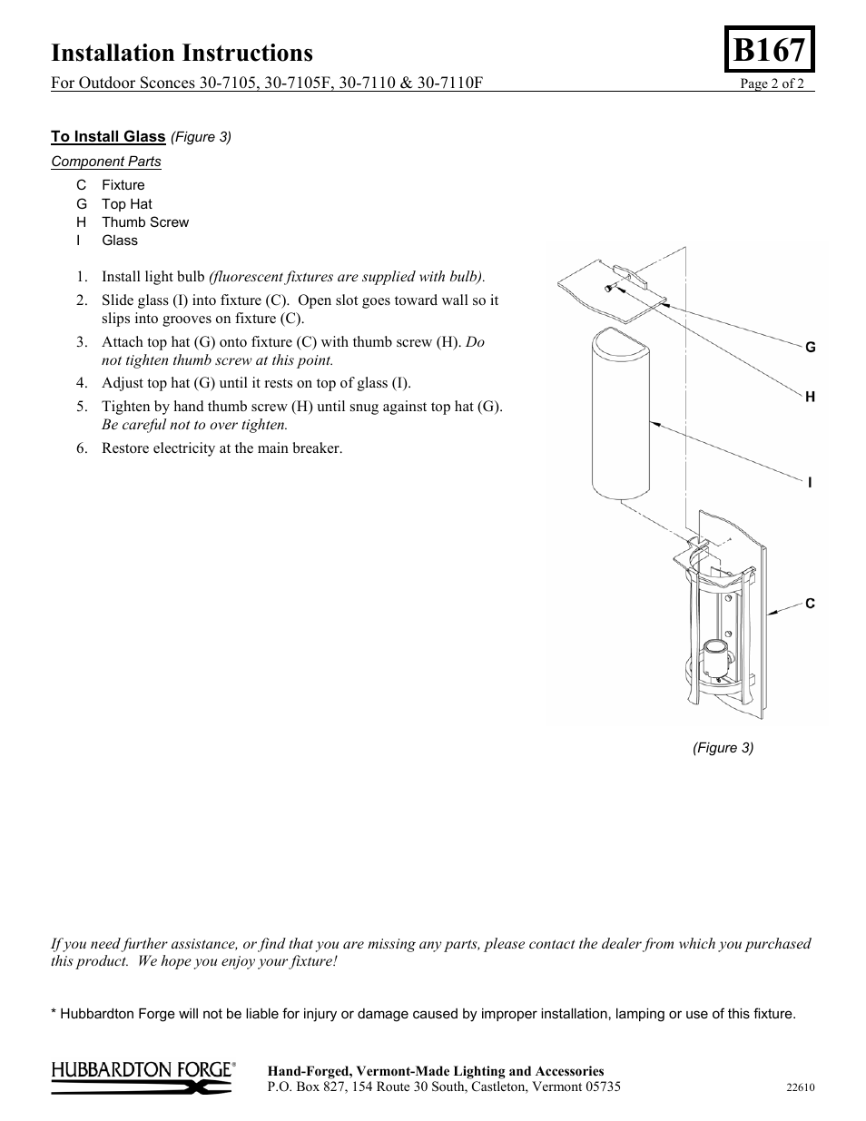 B167, Installation instructions | Hubbardton Forge 307110 User Manual | Page 2 / 2